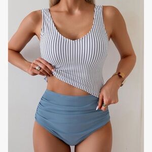 Eomenie Tankini Tummy Control Cutout Back Swim Tank Top with High Waisted Bottom